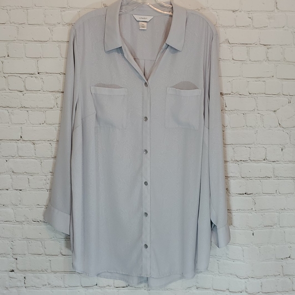 CJ Banks Tops - Gray, snake print blouse